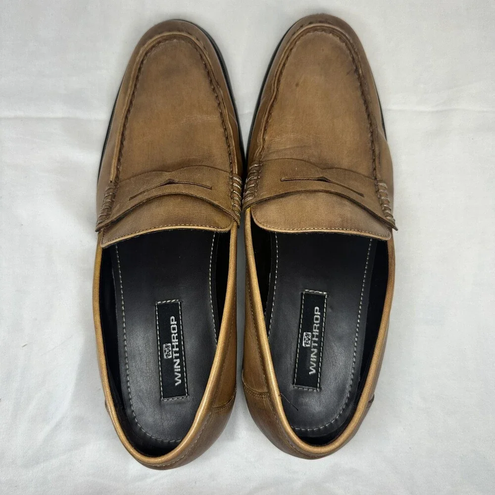 Winthrop Shoes Mens Size 8.5 Brown Rhys Leather Penny Loafers Slip On Moc Toe